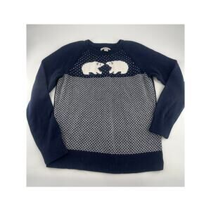 Bass Sweater Womens Large Blue White Pullover Bears Fair Isle Gorpcore Cabincore